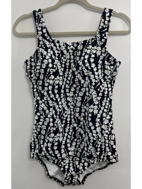 Lands' End Other - Lands End Mastectomy Tugless Low Leg One Piece Swimsuit Black White Floral 12